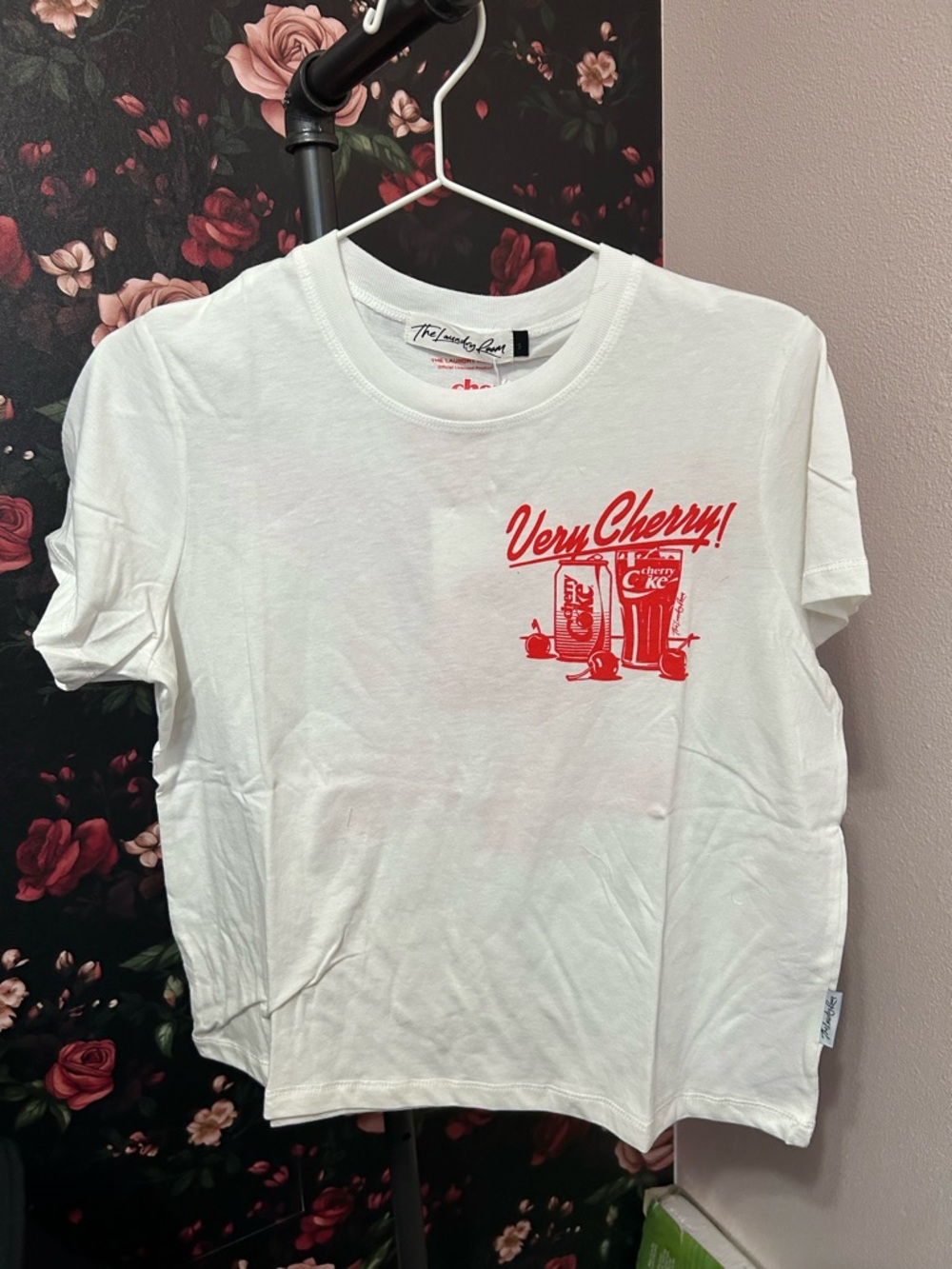 The Laundry Room White Tee with Red Chest Graphic